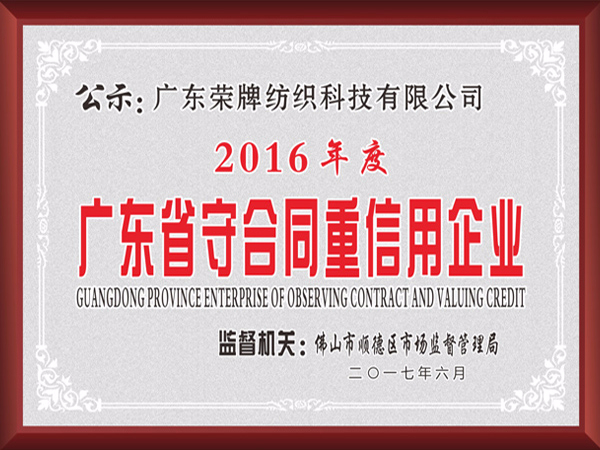 DG视讯2017年获顺德政府颁发“广东省守合同重信用企业”